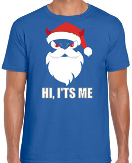 Bellatio Decorations Blauw Kerstshirt / Kerstkleding Hi its me voor heren met duivels kerstmannetje 2XL - kerst t-shirts