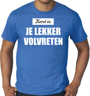 Bellatio Decorations Blauw Kerstshirt / Kerstkleding Kerst is: je lekker volvreten voor heren grote maten 3XL - kerst t-shirts