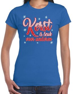 Bellatio Decorations Blauw kerstshirt / kerstkleding kerst is leuk voor anderen voor dames S - kerst t-shirts