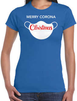 Bellatio Decorations Blauw Kerstshirt / Kerstkleding Merry corona Christmas voor dames 2XL