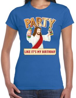 Bellatio Decorations Blauw kerstshirt / kerstkleding met party Jezus voor dames 2XL - kerst t-shirts Groen