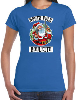 Bellatio Decorations Blauw Kerstshirt / Kerstkleding Northpole roulette voor dames L - kerst t-shirts