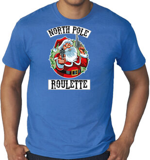 Bellatio Decorations Blauw Kerstshirt / Kerstkleding Northpole roulette voor heren grote maten 3XL - kerst t-shirts