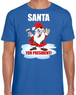 Bellatio Decorations Blauw Kerstshirt / Kerstkleding Santa for president voor heren 2XL - kerst t-shirts