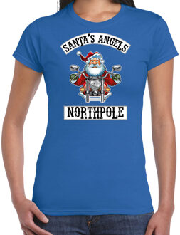 Bellatio Decorations Blauw Kerstshirt / Kerstkleding Santas angels Northpole voor dames XS - kerst t-shirts