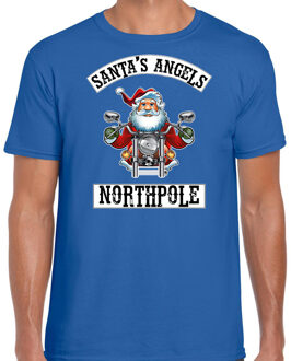 Bellatio Decorations Blauw Kerstshirt / Kerstkleding Santas angels Northpole voor heren 2XL - kerst t-shirts