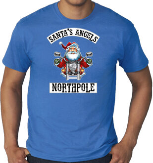 Bellatio Decorations Blauw Kerstshirt / Kerstkleding Santas angels Northpole voor heren grote maten 3XL - kerst t-shirts