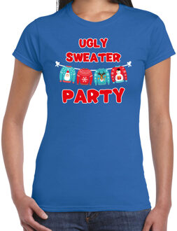 Bellatio Decorations Blauw Kerstshirt / Kerstkleding Ugly sweater party voor dames L - kerst t-shirts