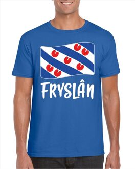 Bellatio Decorations Blauw t-shirt Fryslan / Friesland vlag heren