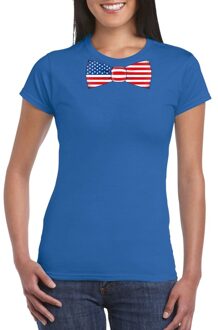 Bellatio Decorations Blauw t-shirt met Amerika vlag strikje dames XS