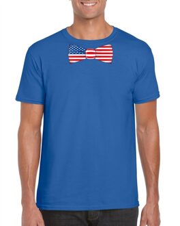 Bellatio Decorations Blauw t-shirt met Amerika vlag strikje heren L