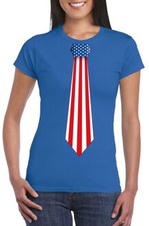 Bellatio Decorations Blauw t-shirt met Amerika vlag stropdas dames L