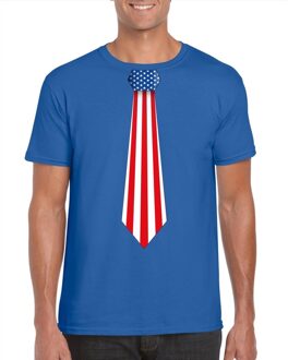 Bellatio Decorations Blauw t-shirt met Amerika vlag stropdas heren 2XL