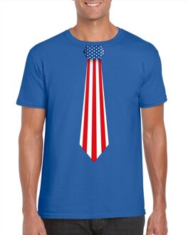 Bellatio Decorations Blauw t-shirt met Amerika vlag stropdas heren