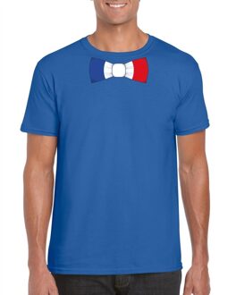 Bellatio Decorations Blauw t-shirt met Frankrijk vlag strikje heren