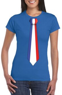 Bellatio Decorations Blauw t-shirt met Frankrijk vlag stropdas dames 2XL