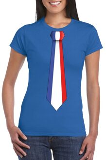 Bellatio Decorations Blauw t-shirt met Frankrijk vlag stropdas dames XL