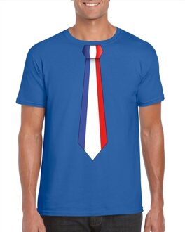Bellatio Decorations Blauw t-shirt met Frankrijk vlag stropdas heren