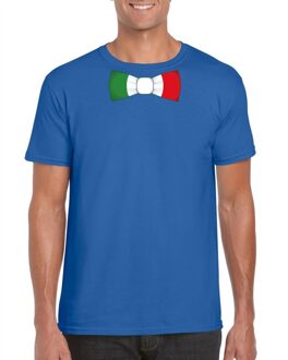 Bellatio Decorations Blauw t-shirt met Italie vlag strikje heren 2XL