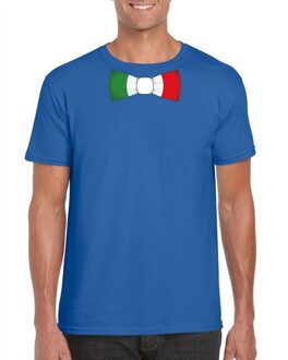 Bellatio Decorations Blauw t-shirt met Italie vlag strikje heren