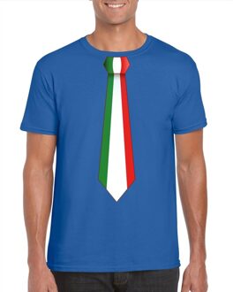 Bellatio Decorations Blauw t-shirt met Italie vlag stropdas heren
