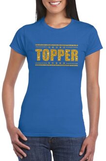 Bellatio Decorations Blauw Topper shirt in gouden glitter letters dames - Toppers dresscode kleding 2XL