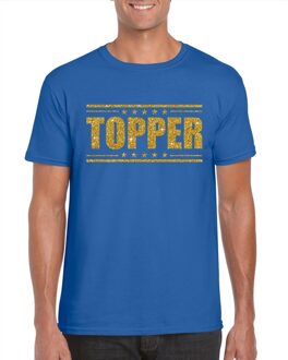 Bellatio Decorations Blauw Topper shirt in gouden glitter letters heren - Toppers dresscode kleding 2XL