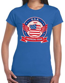 Bellatio Decorations Blauw USA drinking team t-shirt dames 2XL