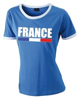 Bellatio Decorations Blauw/ wit Frankrijk supporter ringer t-shirt voor dames