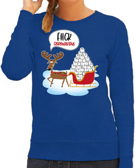 Bellatio Decorations Blauwe Kerstsweater / Kerstkleding F#ck coronavirus voor dames L