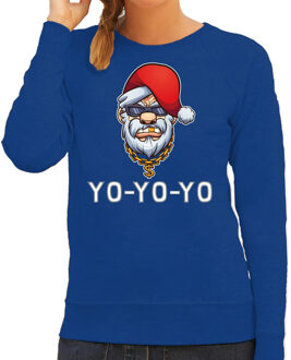 Bellatio Decorations Blauwe Kerstsweater / Kerstkleding Gangster / rapper Santa voor dames 2XL - kerst truien