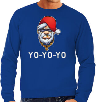 Bellatio Decorations Blauwe Kerstsweater / Kerstkleding Gangster / rapper Santa voor heren 2XL - kerst truien