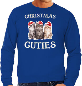 Bellatio Decorations Blauwe Kersttrui / Kerstkleding Christmas cuties voor heren 2XL - kerst truien