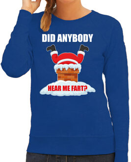 Bellatio Decorations Blauwe Kersttrui / Kerstkleding Did anybody hear my fart voor dames XS - kerst truien