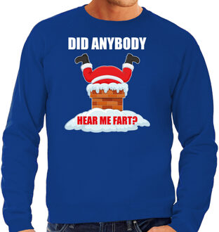 Bellatio Decorations Blauwe Kersttrui / Kerstkleding Did anybody hear my fart voor heren 2XL - kerst truien