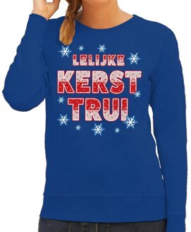 Bellatio Decorations Blauwe kersttrui / kerstkleding Lelijke kerst trui voor dames XS (34) - kerst truien