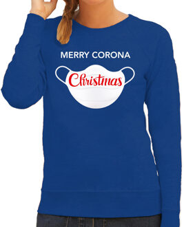 Bellatio Decorations Blauwe Kersttrui / Kerstkleding Merry corona Christmas voor dames 2XL