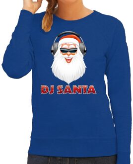 Bellatio Decorations Blauwe kersttrui / kerstkleding met kerstman en koptelefoon voor dames 2XL (44) - kerst truien