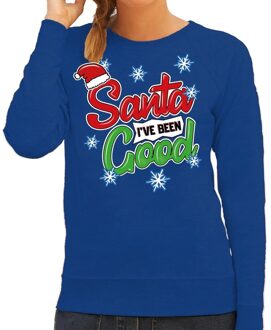 Bellatio Decorations Blauwe kersttrui / kerstkleding Santa I have been good voor dames S (36) - kerst truien