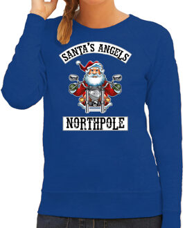 Bellatio Decorations Blauwe Kersttrui / Kerstkleding Santas angels Northpole voor dames 2XL - kerst truien