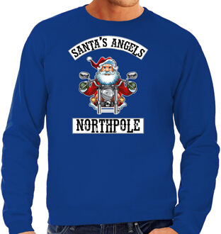 Bellatio Decorations Blauwe Kersttrui / Kerstkleding Santas angels Northpole voor heren 2XL - kerst truien