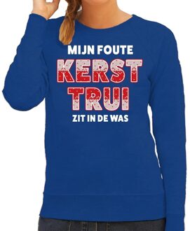 Bellatio Decorations Blauwe kersttrui / kerstkleding zit in de was voor dames XS (34) - kerst truien