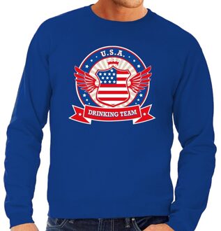 Bellatio Decorations Blauwe USA drinking team sweater heren 2XL