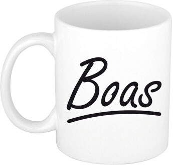 Bellatio Decorations Boas Naam koffiemok - beker - met sierlijke letters - wit - 300 ml - Cadeau - Heren