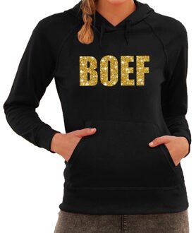 Bellatio Decorations Boef goud glitter tekst hoodie zwart dames 2XL