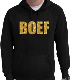 Bellatio Decorations BOEF goud glitter tekst hoodie zwart voor heren 2XL