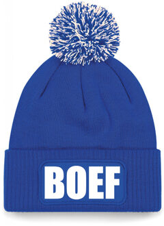 Bellatio Decorations Boef muts/beanie met pompon - onesize - unisex - blauw One size