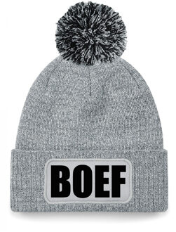 Bellatio Decorations Boef muts/beanie met pompon - onesize - unisex - grijs One size