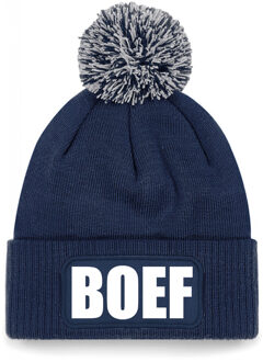Bellatio Decorations Boef muts/beanie met pompon - onesize - unisex - navy