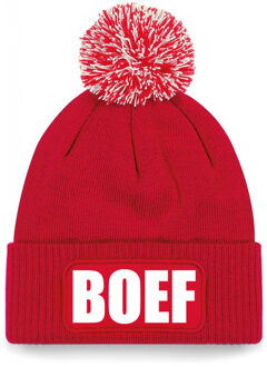 Bellatio Decorations Boef muts/beanie met pompon - onesize - unisex - rood One size